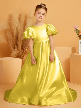 A-Line Pleated Satin Flower Girl Dress Marigold