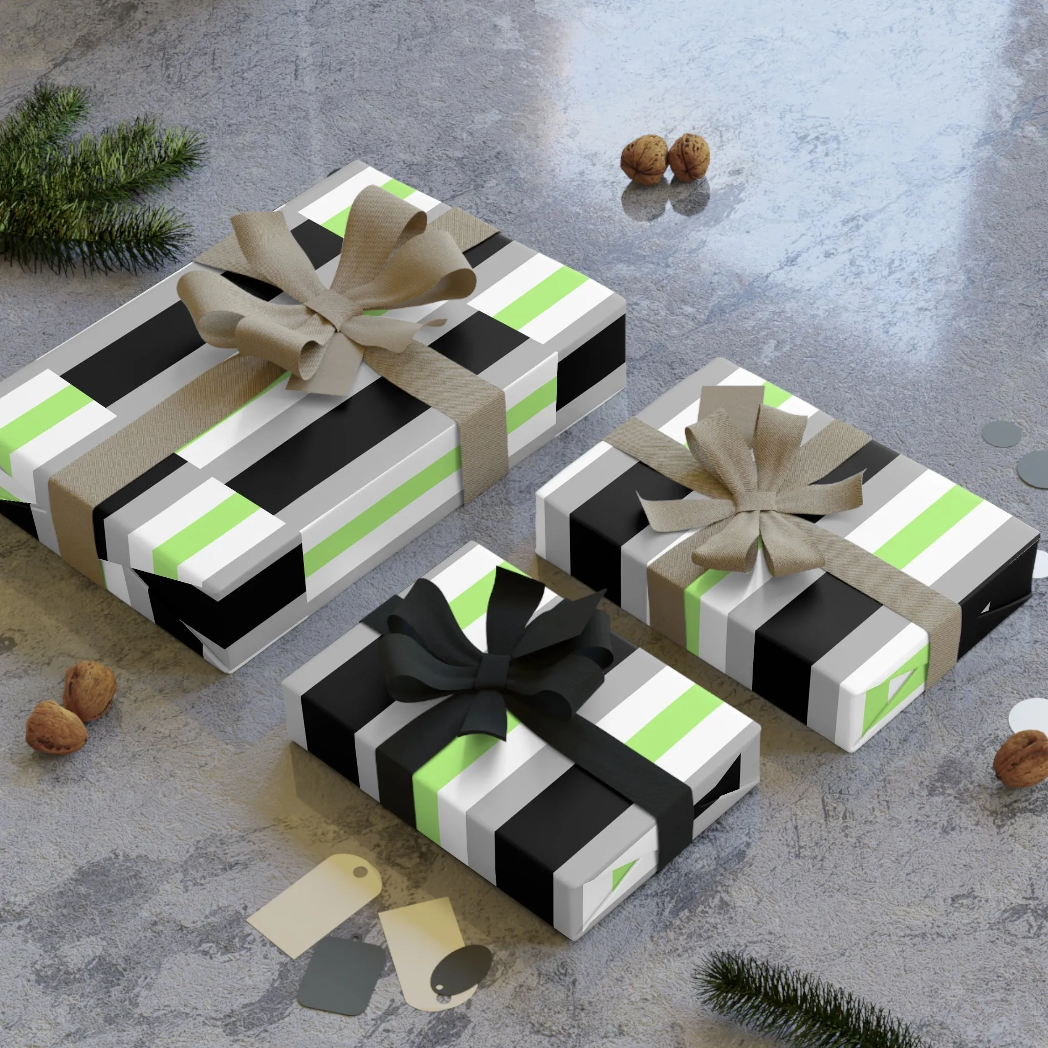 Agender Pride Gift Wrapping Paper Roll - Black, Green & White