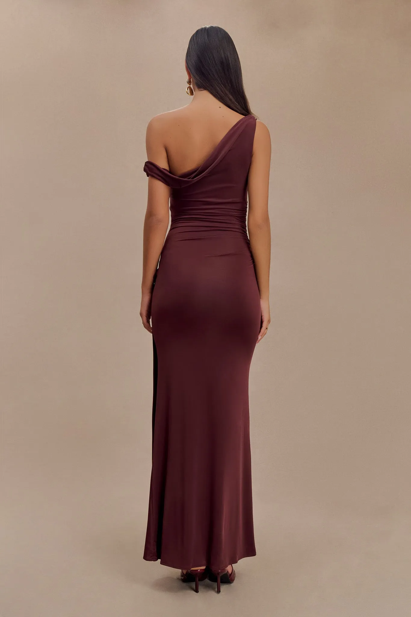 Aisnley Slinky Fishtail Maxi Dress - Mahogany