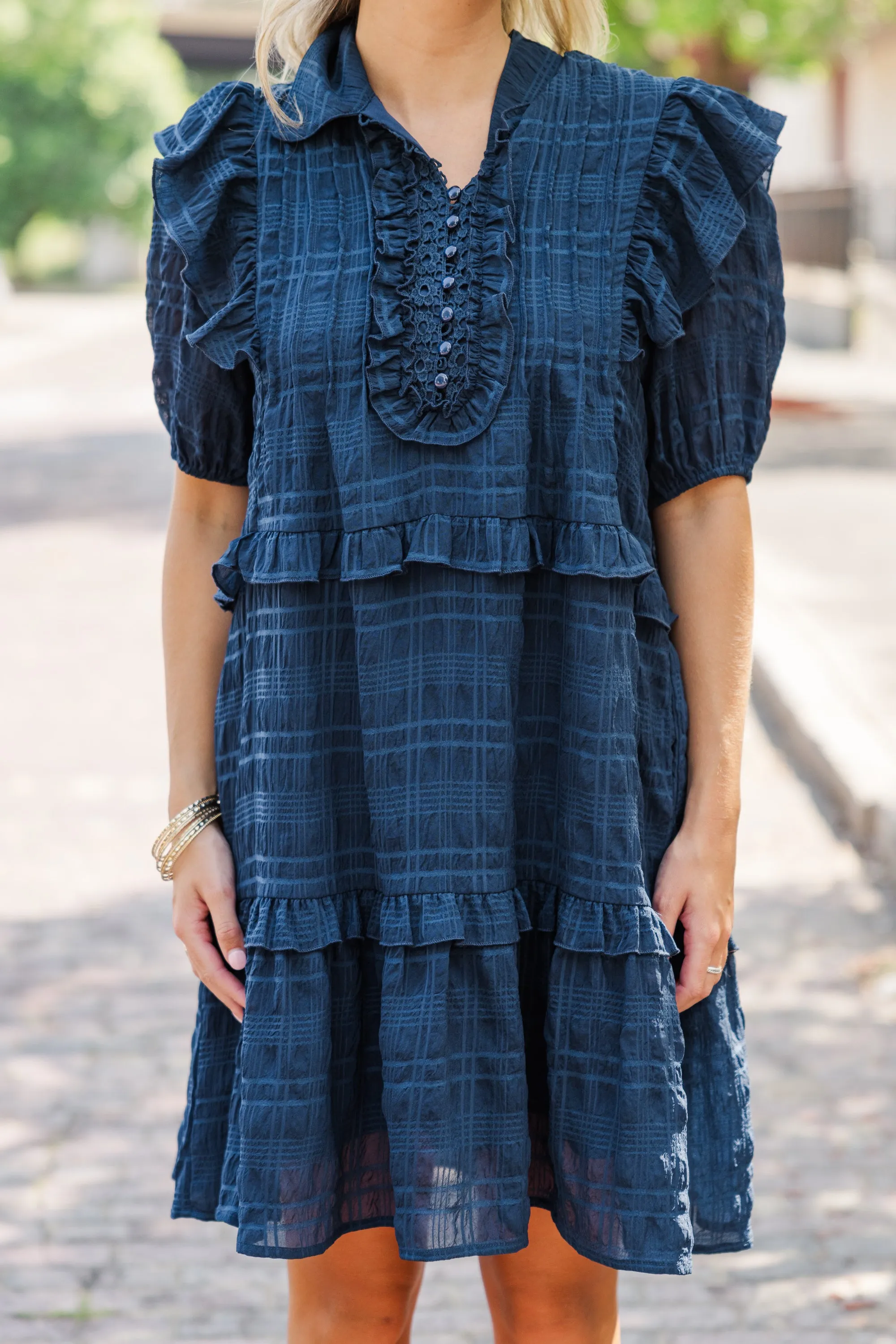 All The Very Best Navy Blue Ruffled Dress