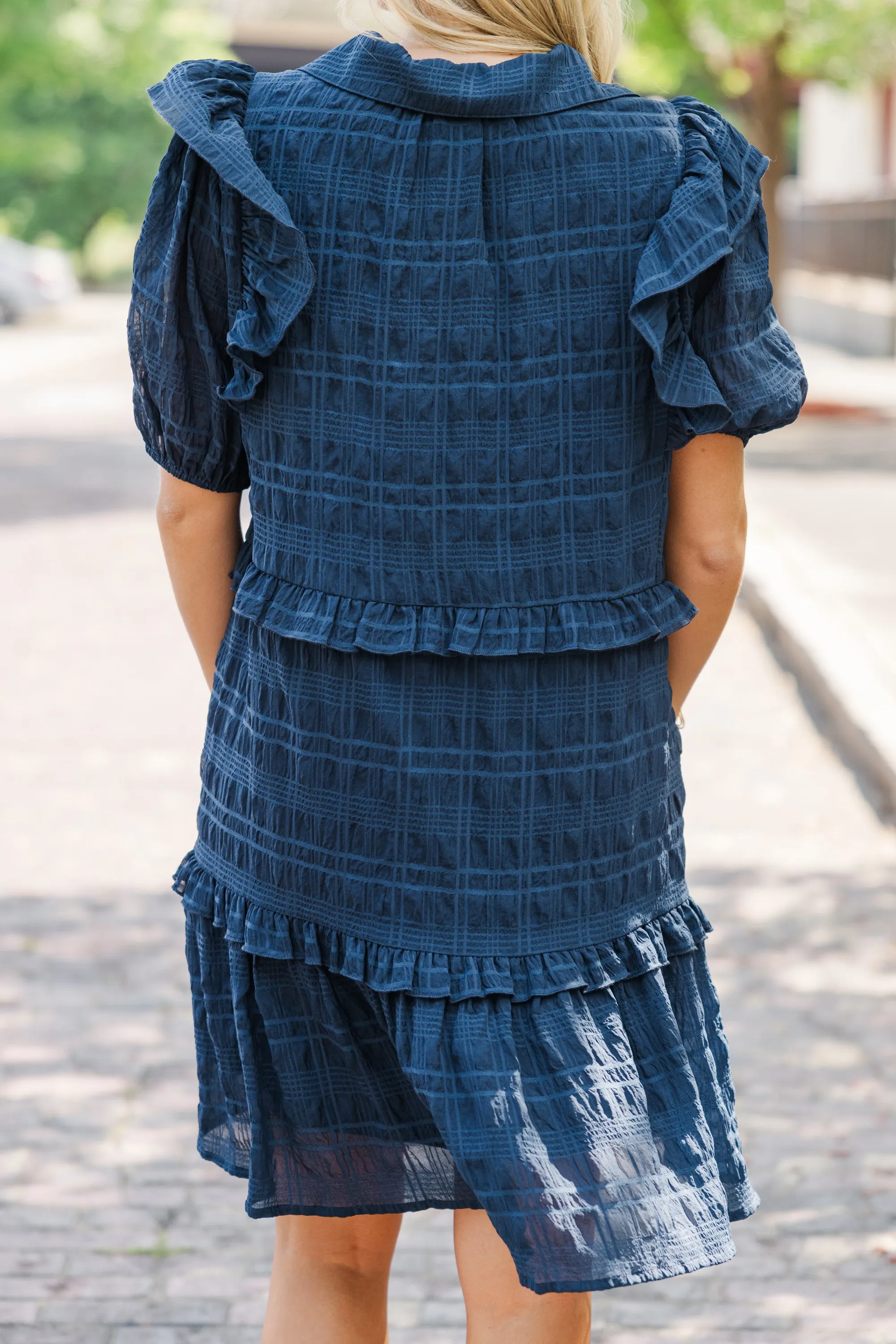 All The Very Best Navy Blue Ruffled Dress