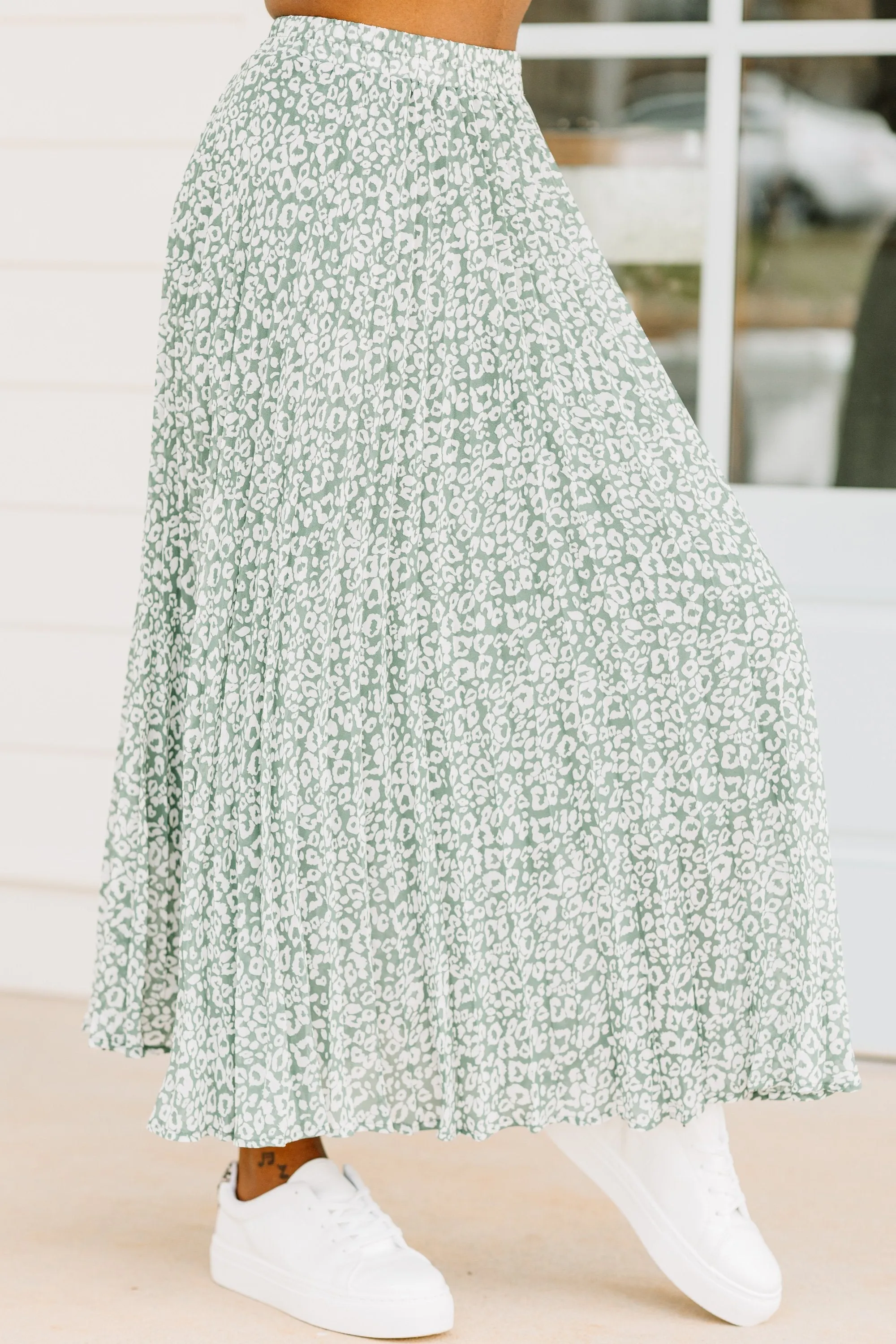 All To Myself Dusty Sage Green Leopard Maxi Skirt