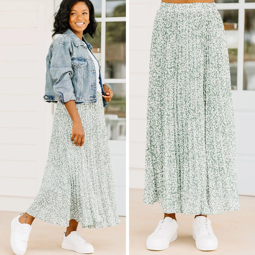 All To Myself Dusty Sage Green Leopard Maxi Skirt