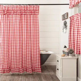 Annie Buffalo Check Red Ruffled Lined Shower Curtain