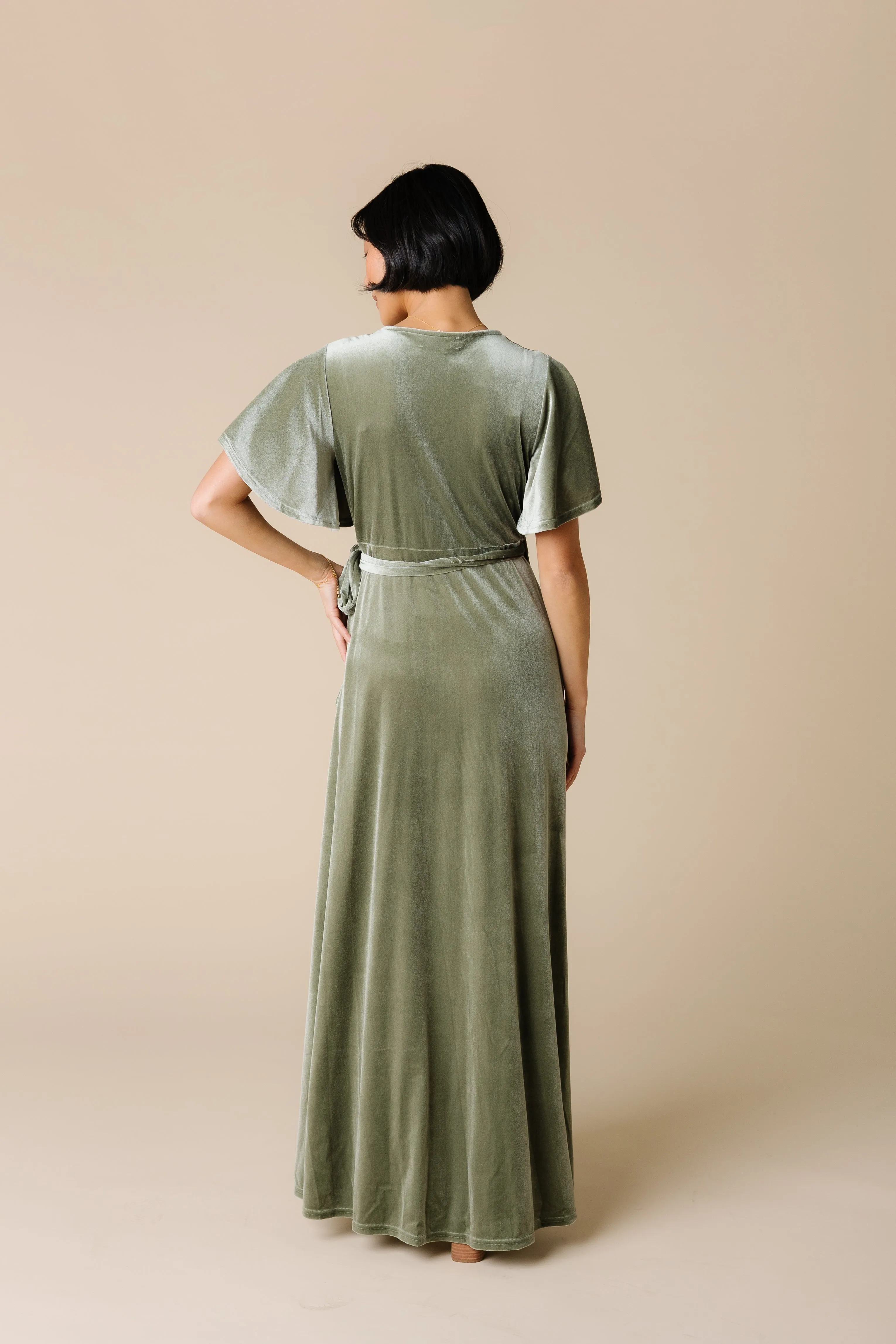 Arbor Velvet Wrap Dress - Sage