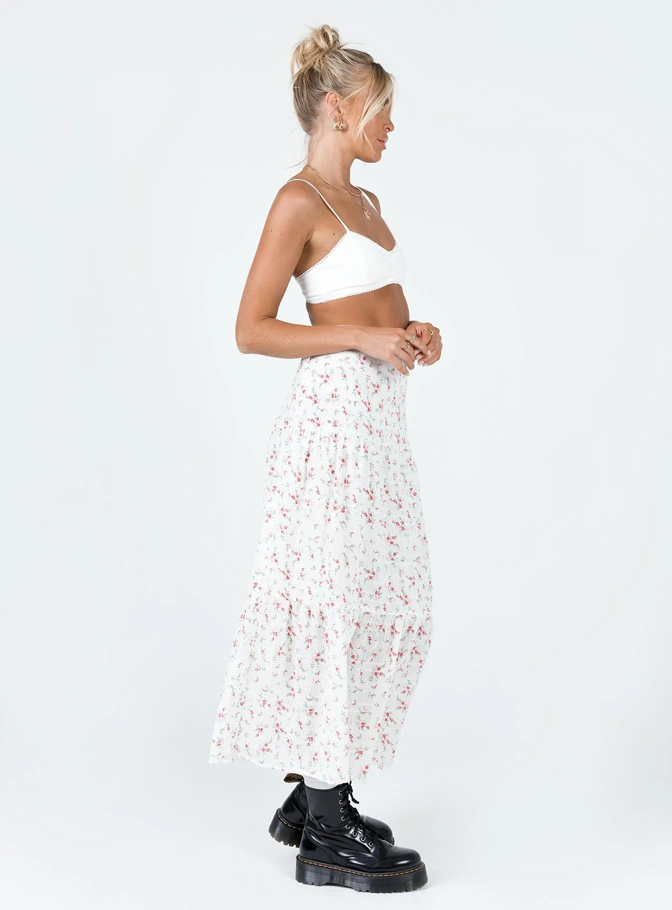 Athena Maxi Skirt White / Pink Floral