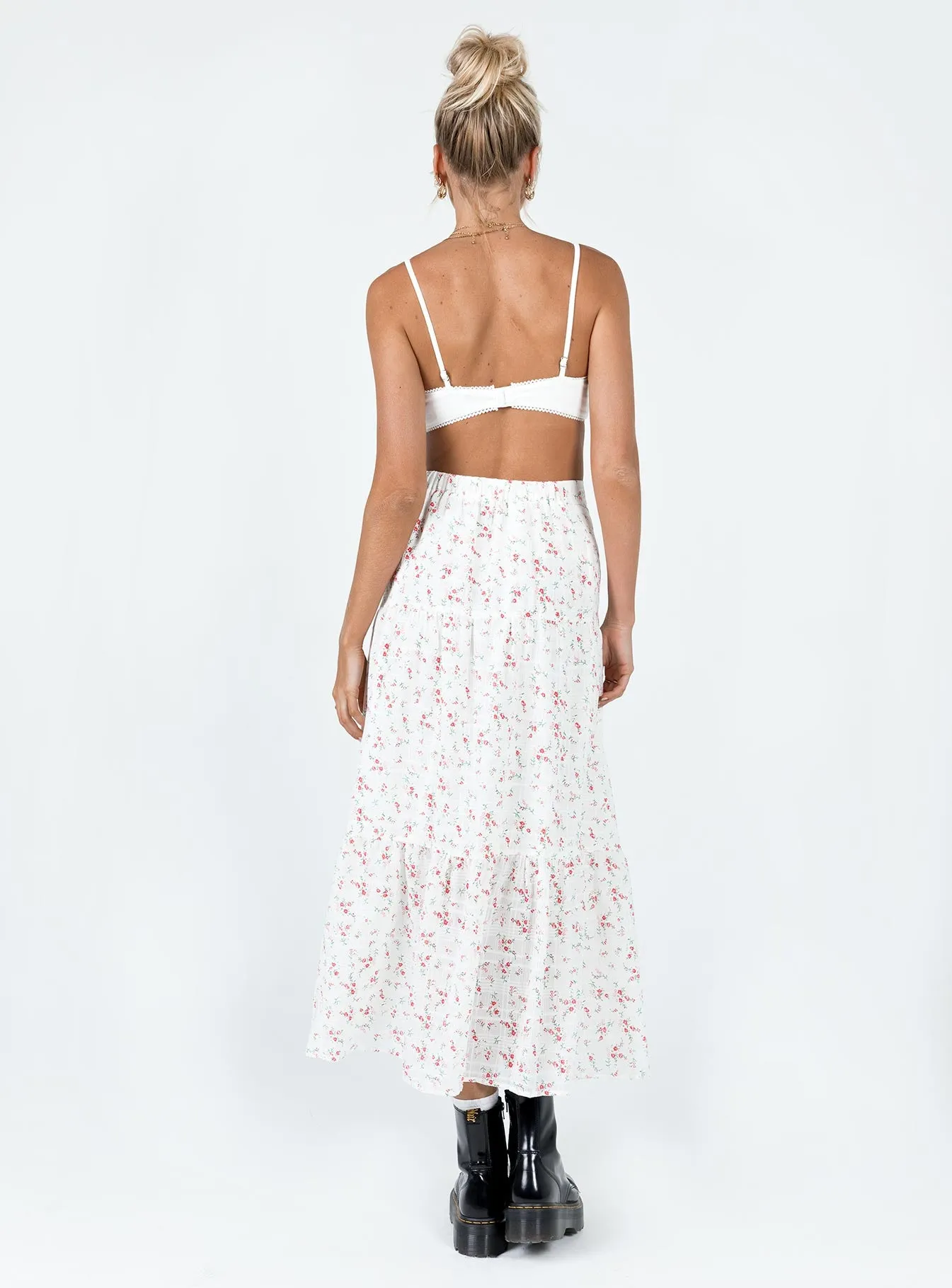 Athena Maxi Skirt White / Pink Floral