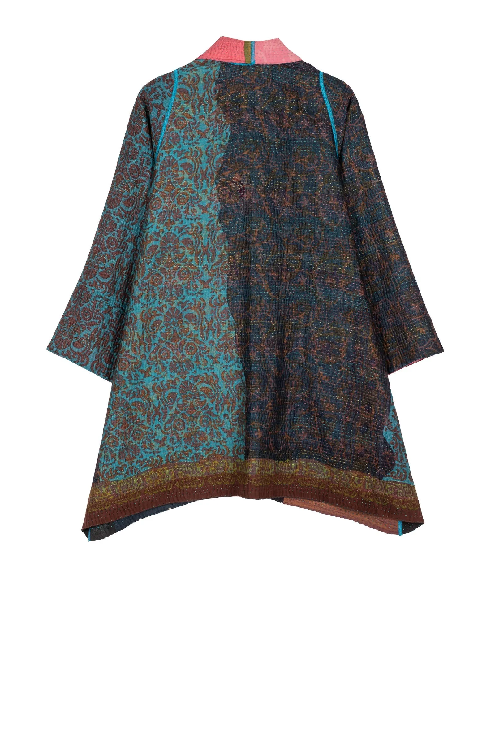 BAGH PRINT KANTHA A-LINE JKT - bg4003-brn -