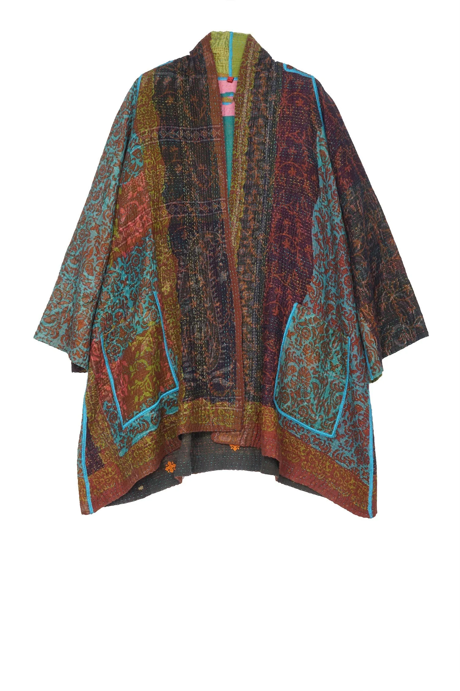 BAGH PRINT KANTHA A-LINE JKT - bg4003-brn -