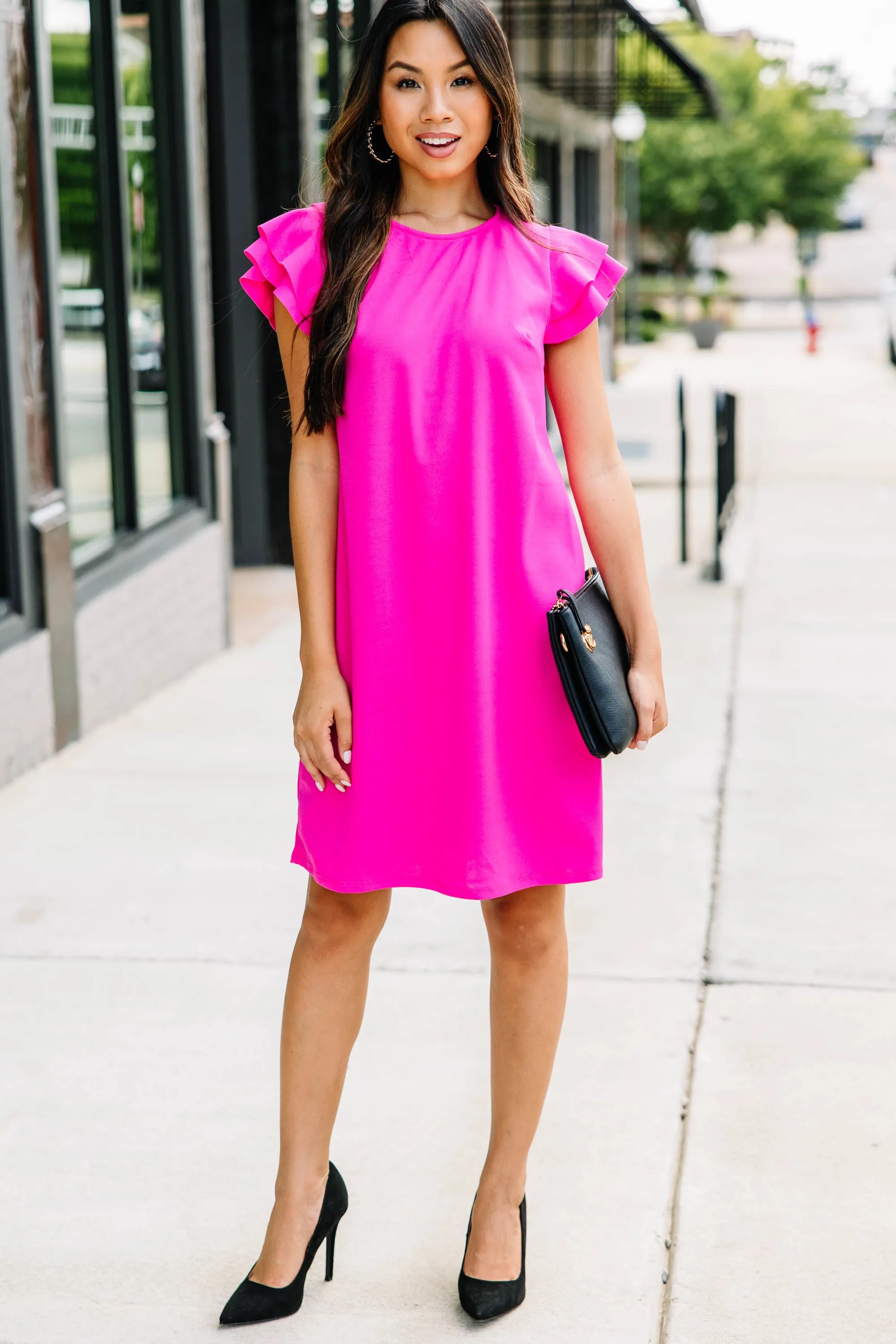 Beauty Bound Magenta Purple Ruffled Sleeve Dress