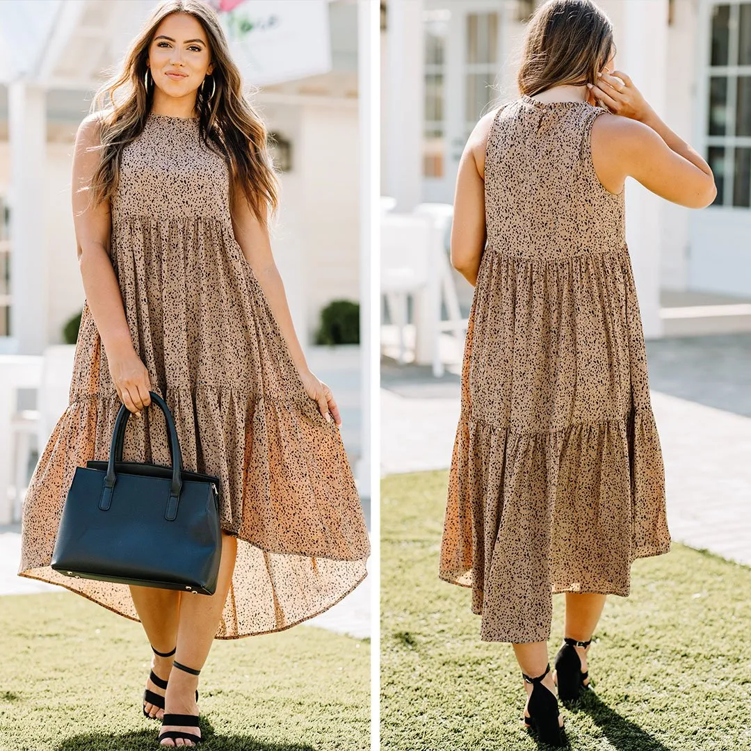 Being Yourself Mocha Brown Leopard Midi Dress