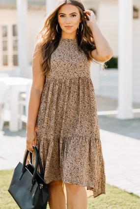 Being Yourself Mocha Brown Leopard Midi Dress