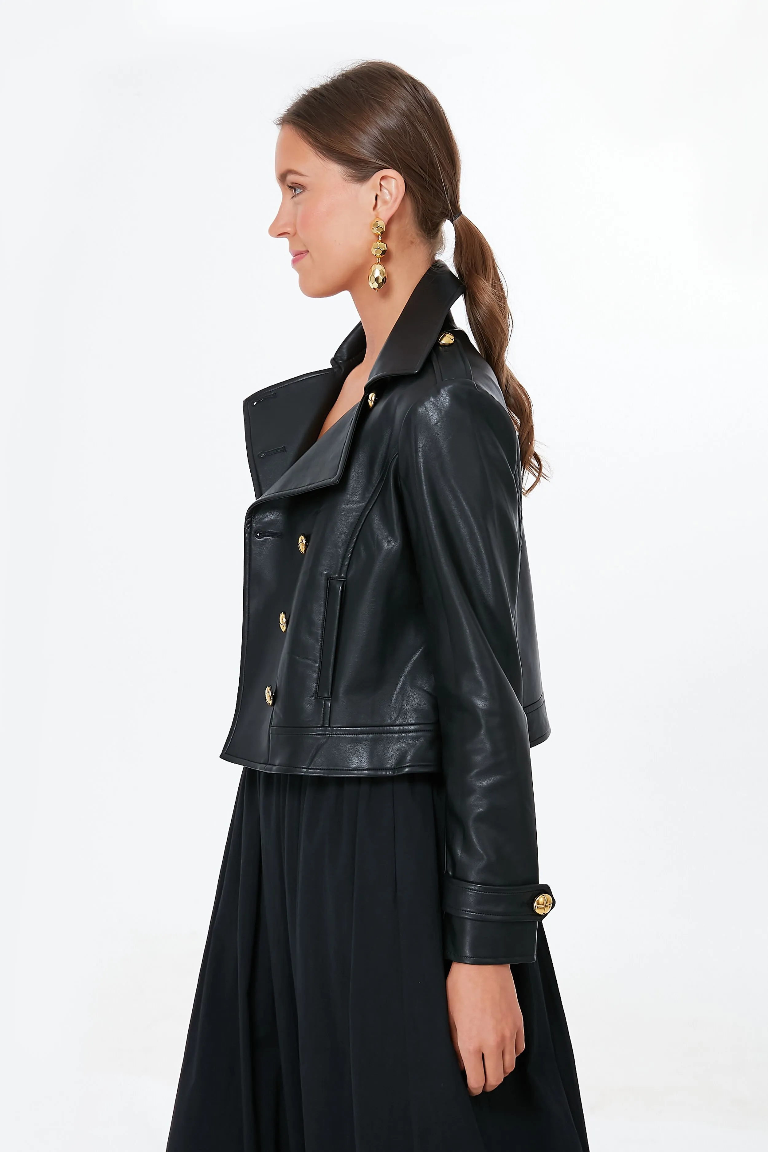 Black Vaughn Cropped Leather Jacket