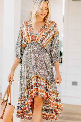 Boho Summer Cream White Floral Midi Dress