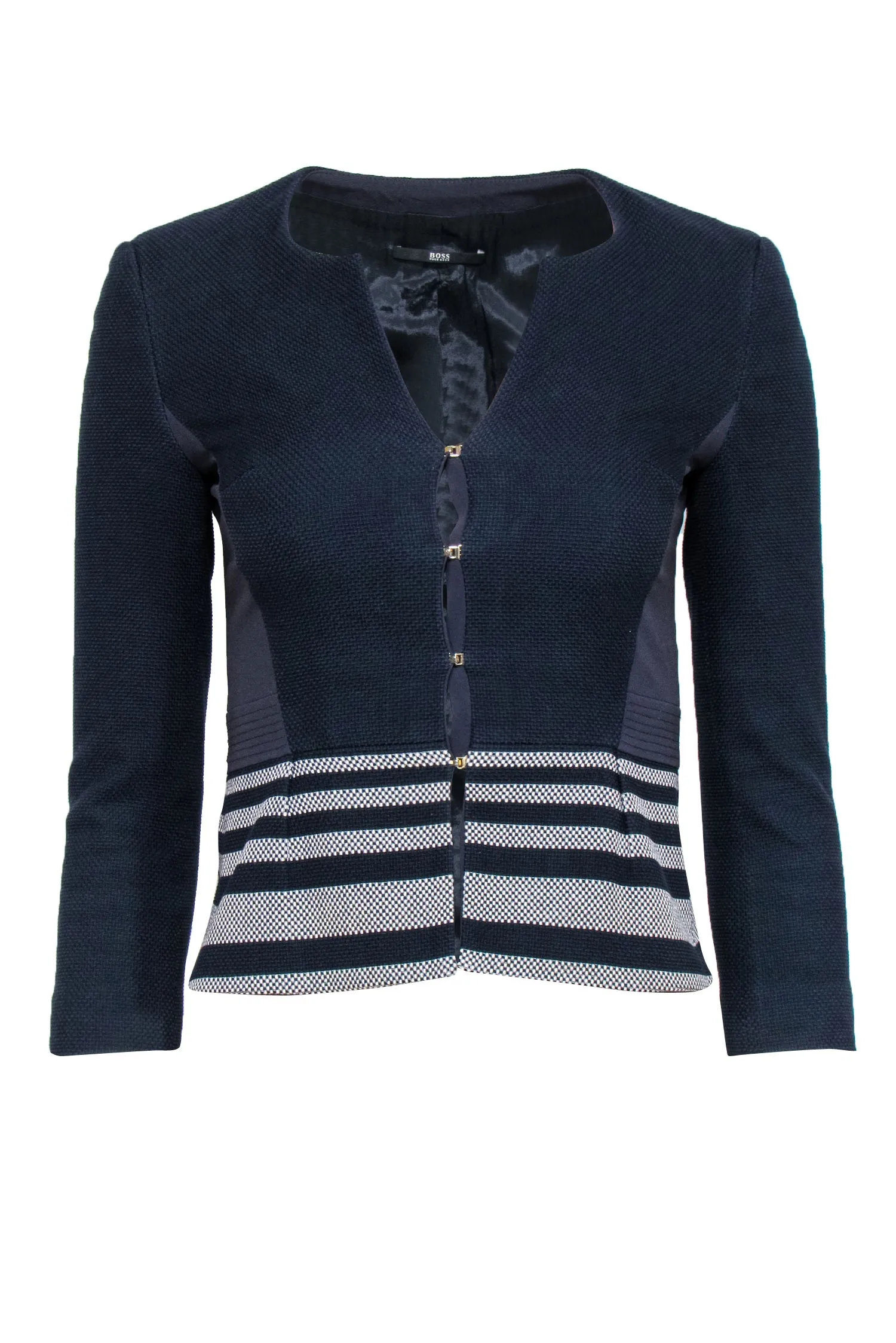 BOSS Hugo Boss - Navy Textured Cropped Peplum Textured Jacket Sz 0