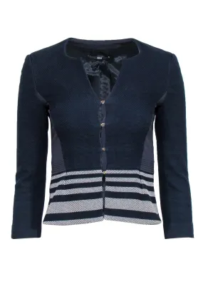 BOSS Hugo Boss - Navy Textured Cropped Peplum Textured Jacket Sz 0