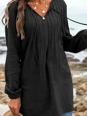 Casual Pleated V-Neck Tunic Blouse