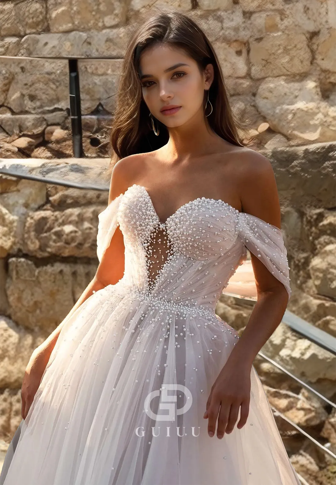 Charming Off-shoulder Cap Sleeves Empire-Waist Backless Lace Wedding Dress