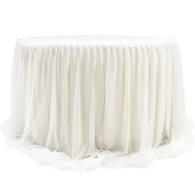 Chiffon Tulle Table Skirt Extra Long 57" x 17ft - Ivory & White