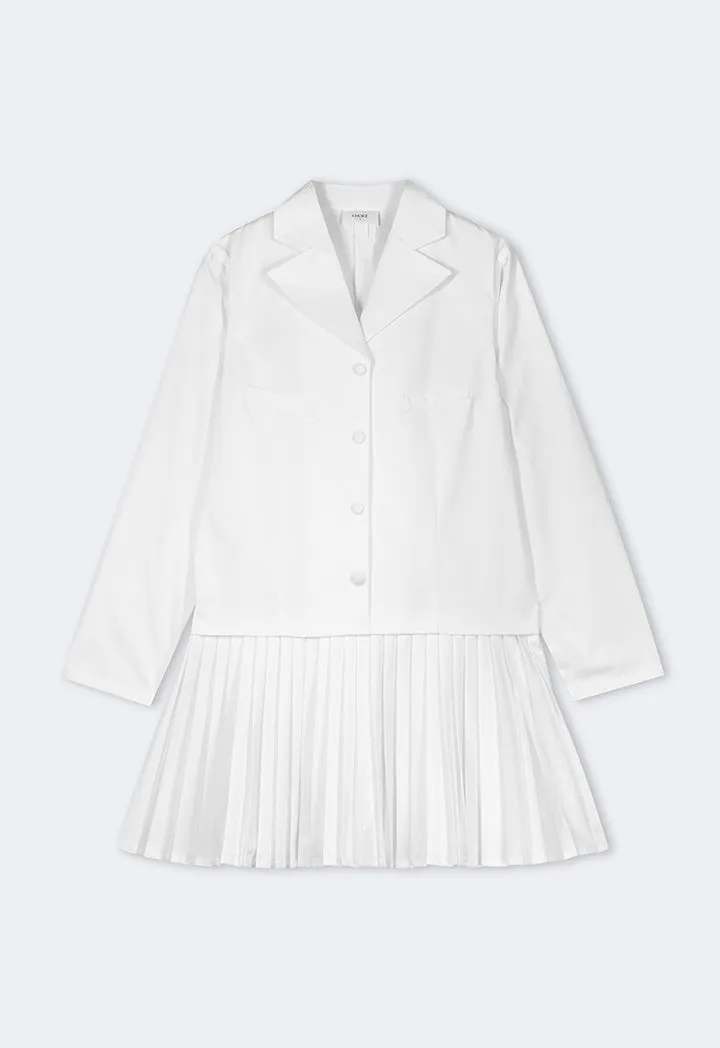 Choice Solid Pleated Dress Off White