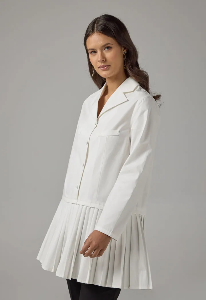 Choice Solid Pleated Dress Off White