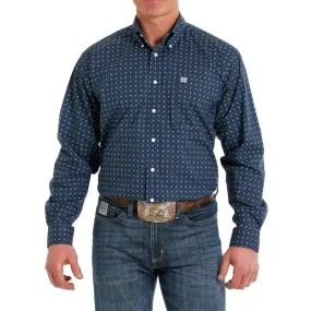 Cinch Men's Long Sleeve Button Down - Navy Blue Star Pattern