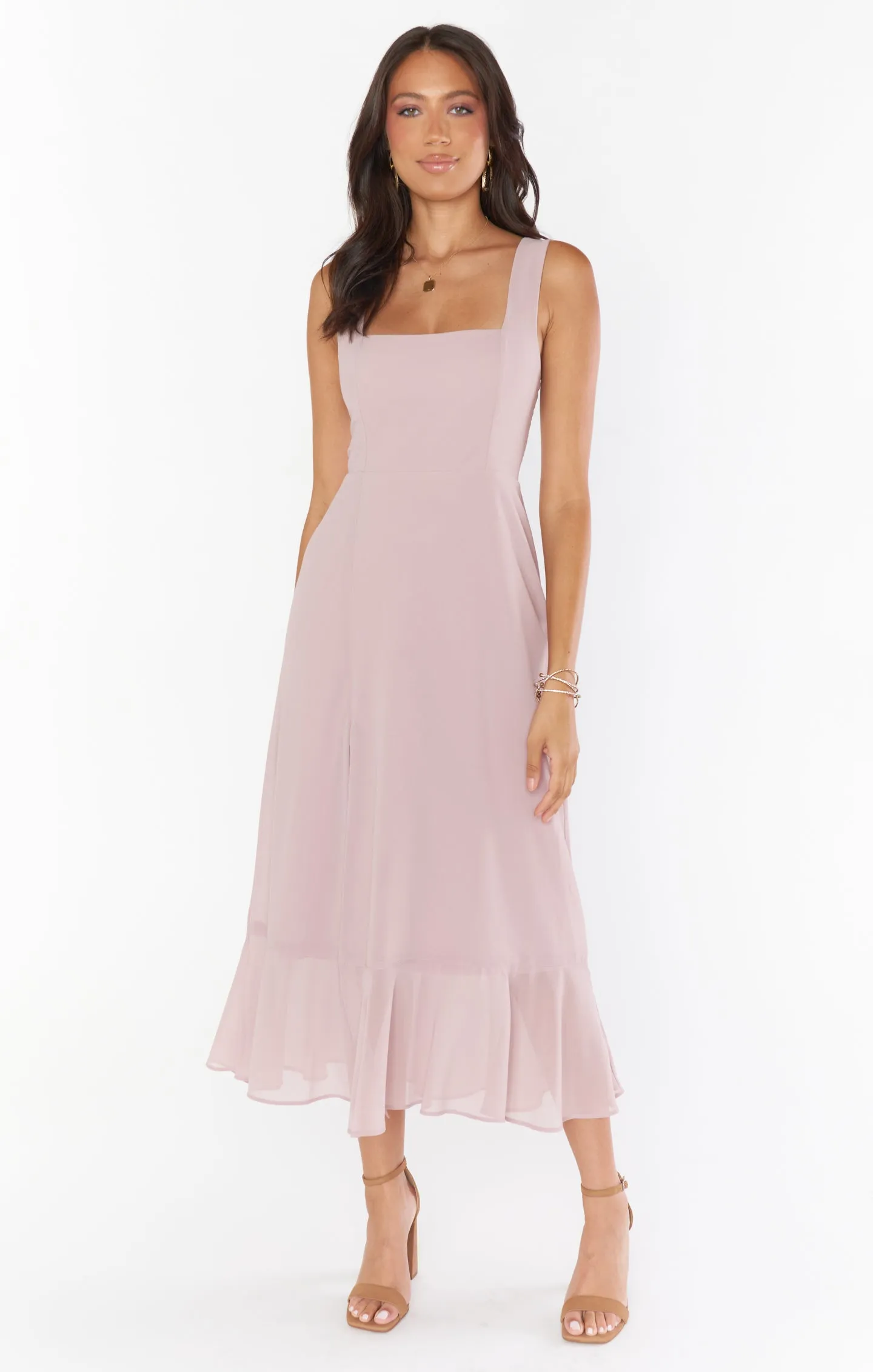 Claire Midi Dress ~ Neutral Mauve Chiffon