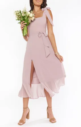 Claire Midi Dress ~ Neutral Mauve Chiffon