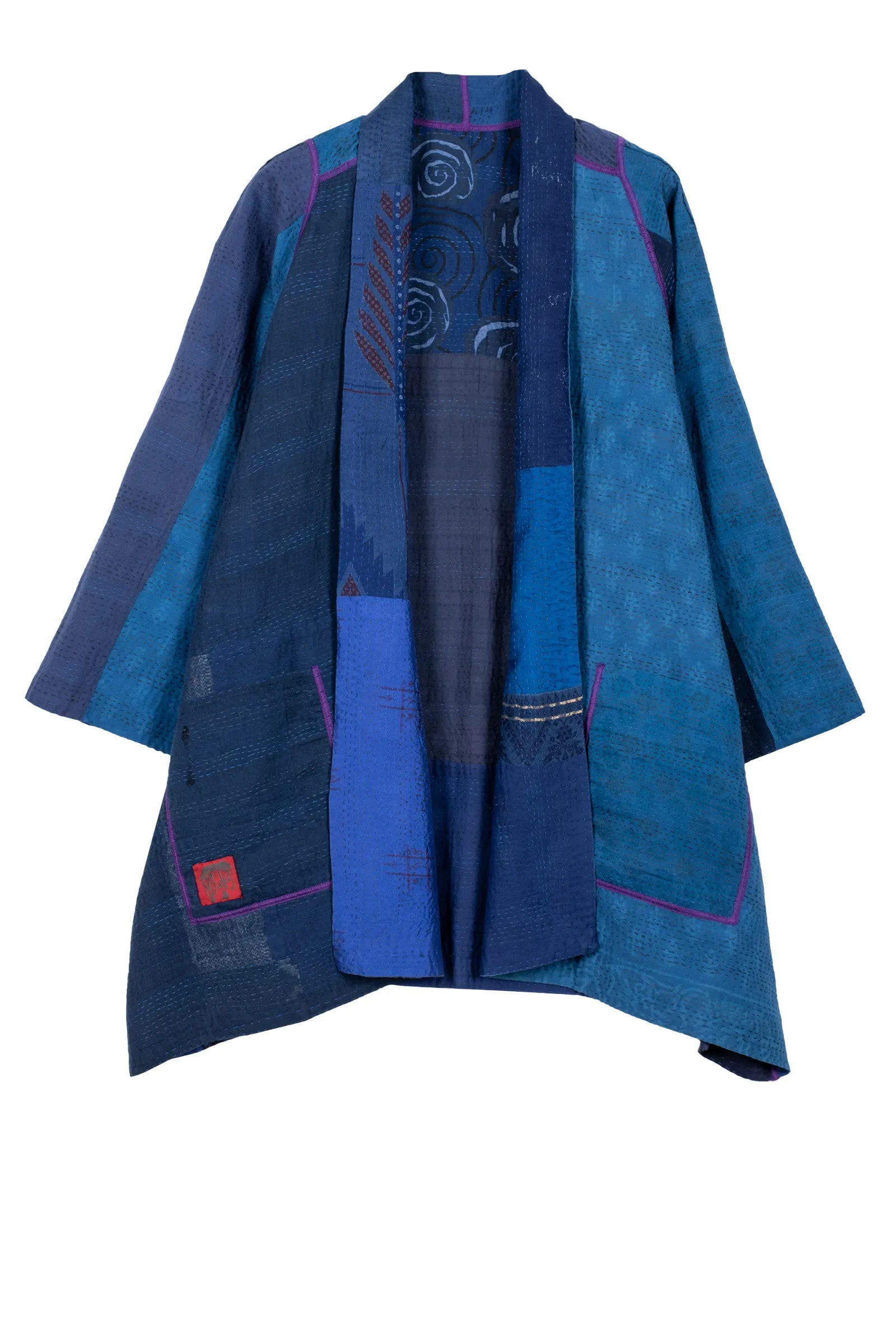 COTTON SILK SW PATCH KANTHA A-LINE JKT - ws2003-blu -