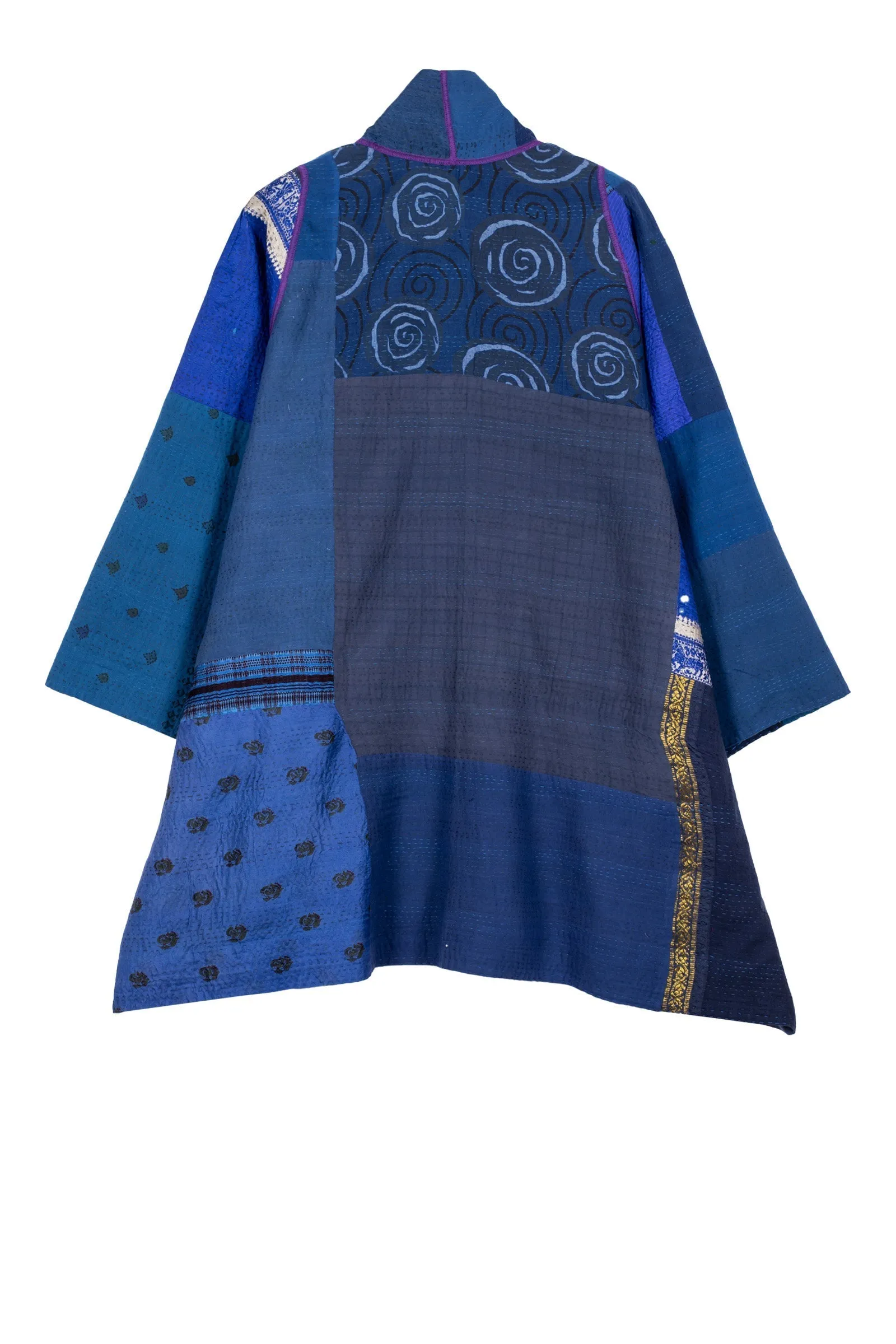 COTTON SILK SW PATCH KANTHA A-LINE JKT - ws2003-blu -