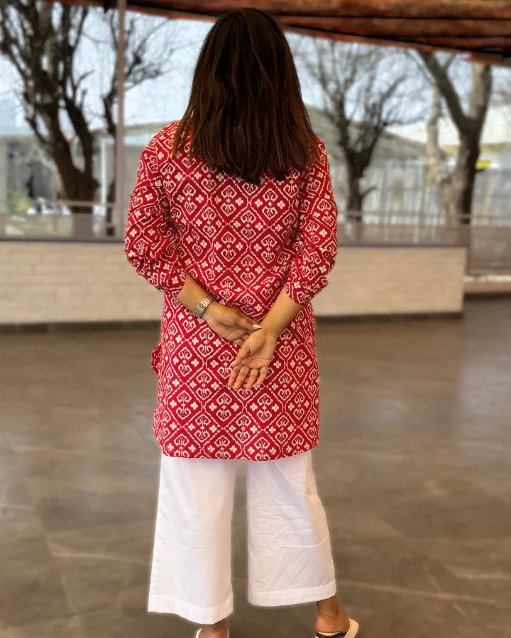 Crimson Red Long Cotton Aline Shirt