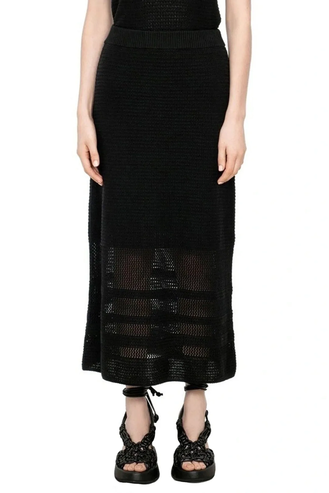 Crochet Midi Skirt in Black