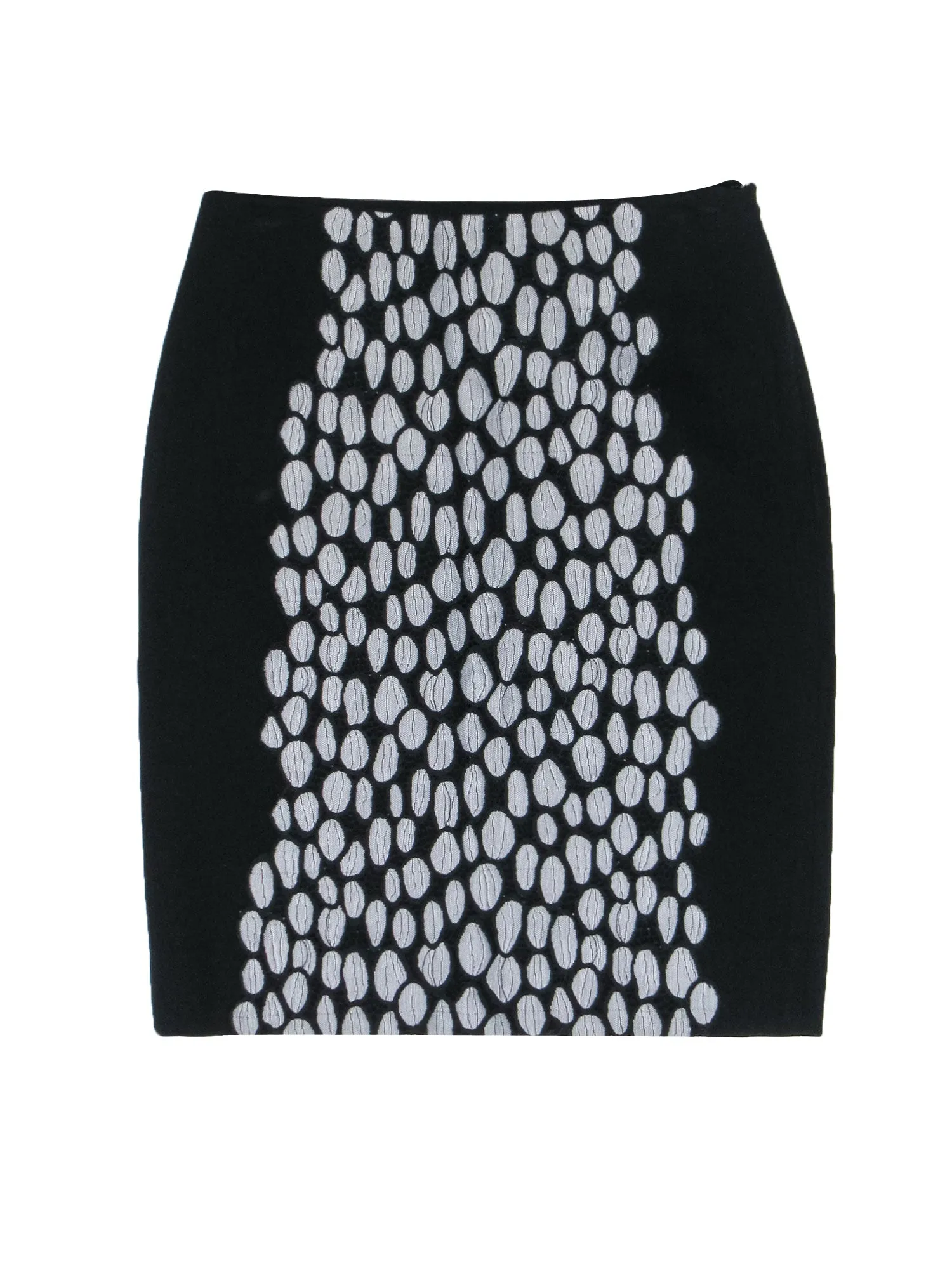 Diane von Furstenberg - Black & Grey Circle Print Pencil Skirt w/ Texture & Lace Sz 8