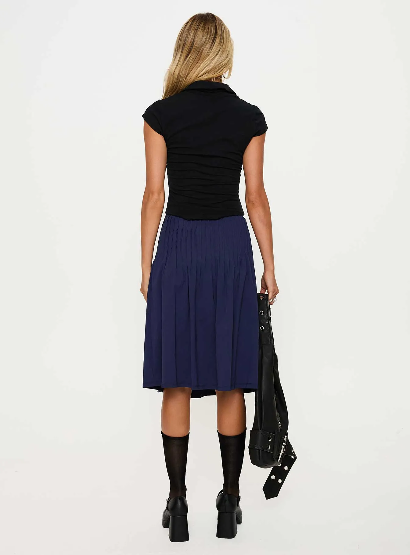 Elaila Pleat Midi Skirt Navy