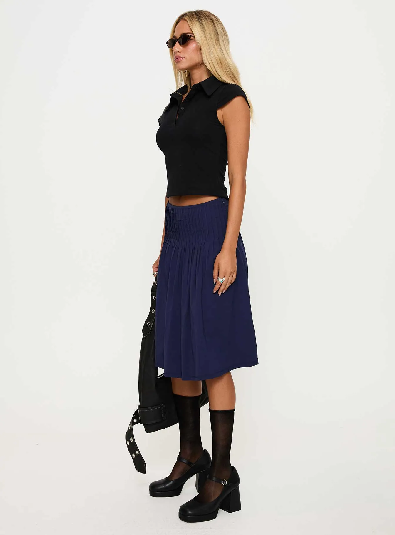 Elaila Pleat Midi Skirt Navy