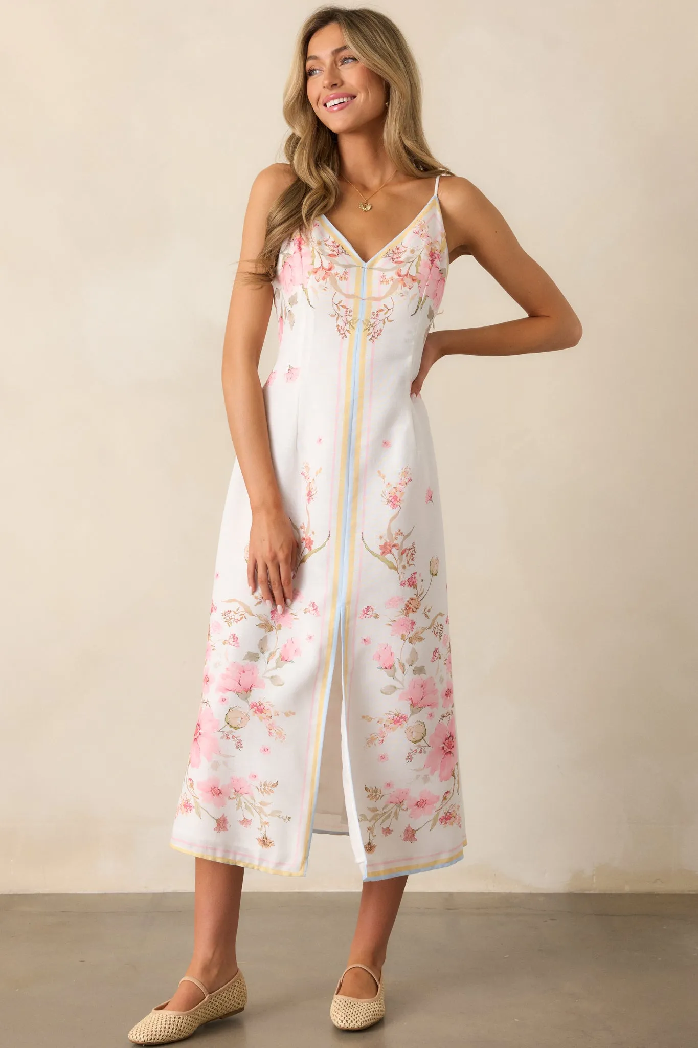 Enchanted Bloom Ivory Multi Floral Midi Dress