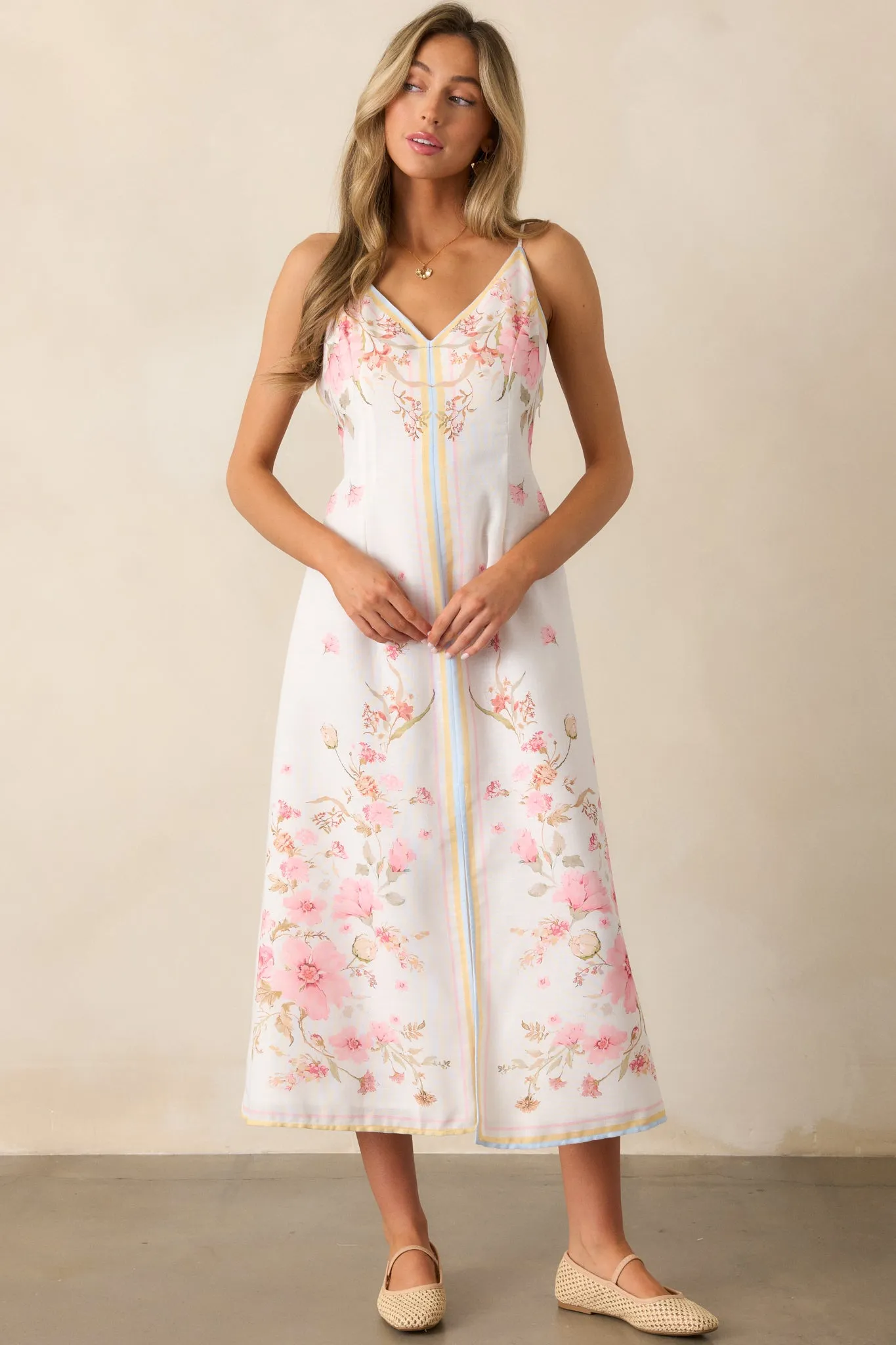 Enchanted Bloom Ivory Multi Floral Midi Dress