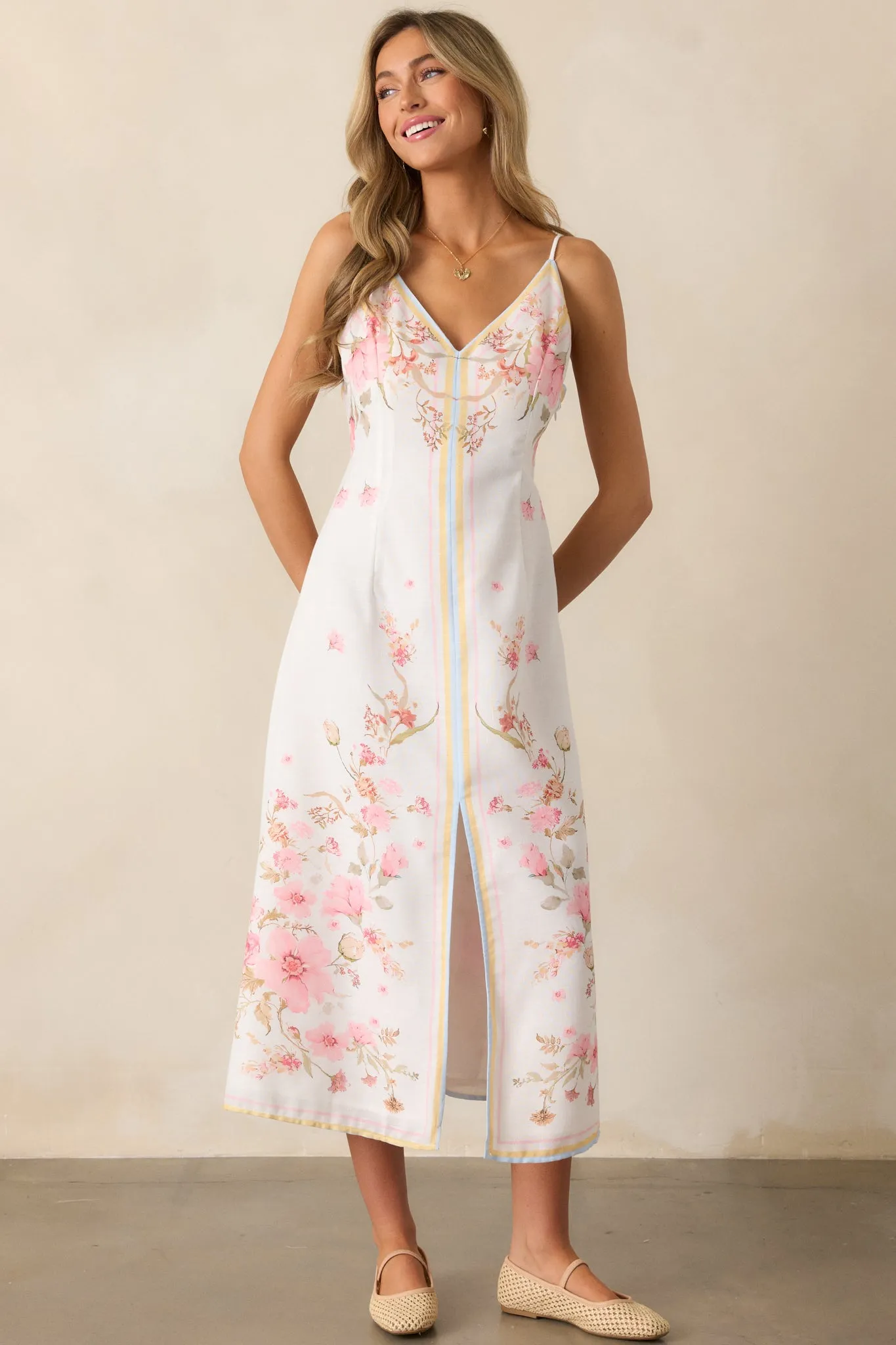 Enchanted Bloom Ivory Multi Floral Midi Dress