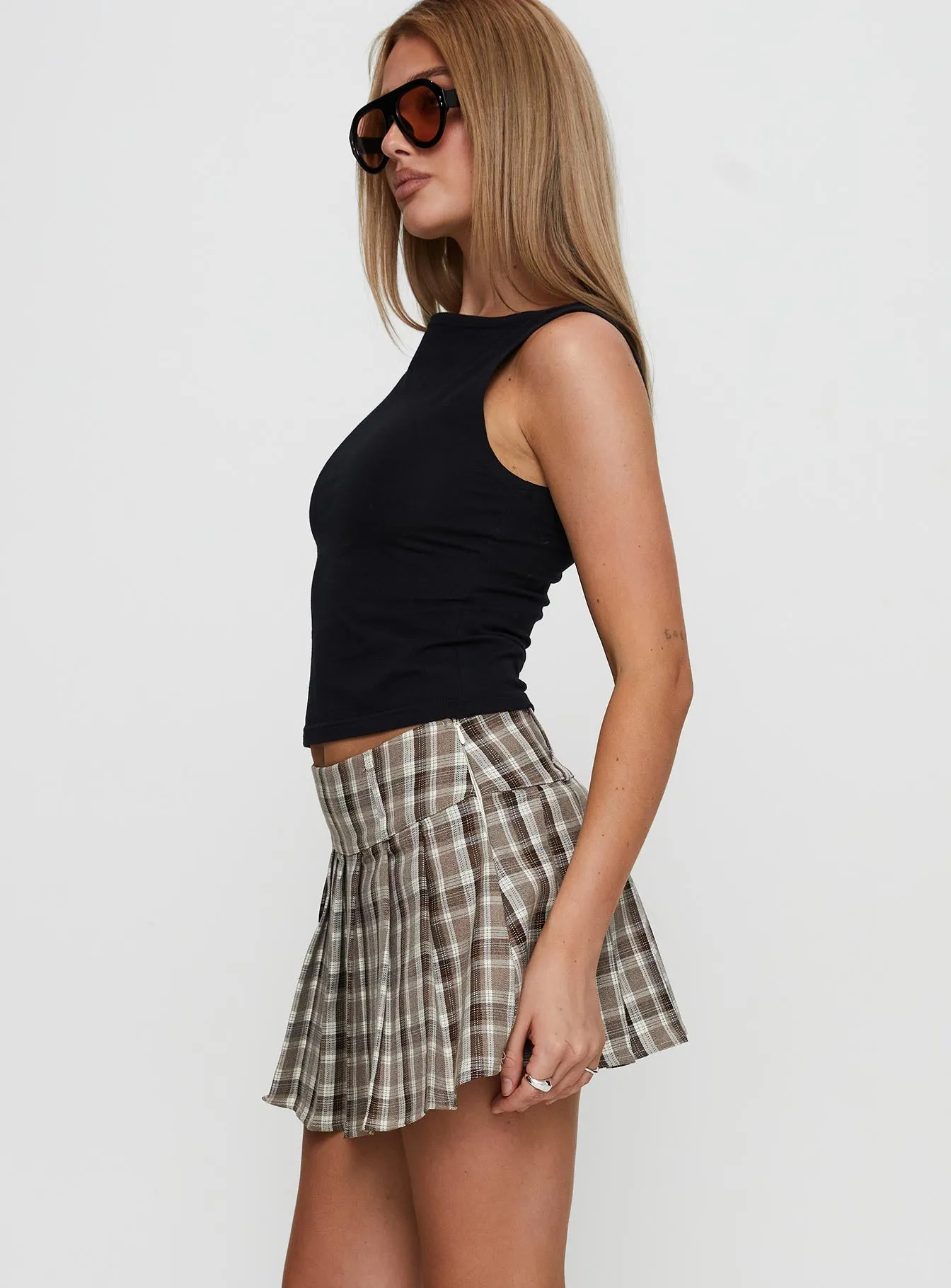 Envision Pleat Mini Skirt Brown Multi