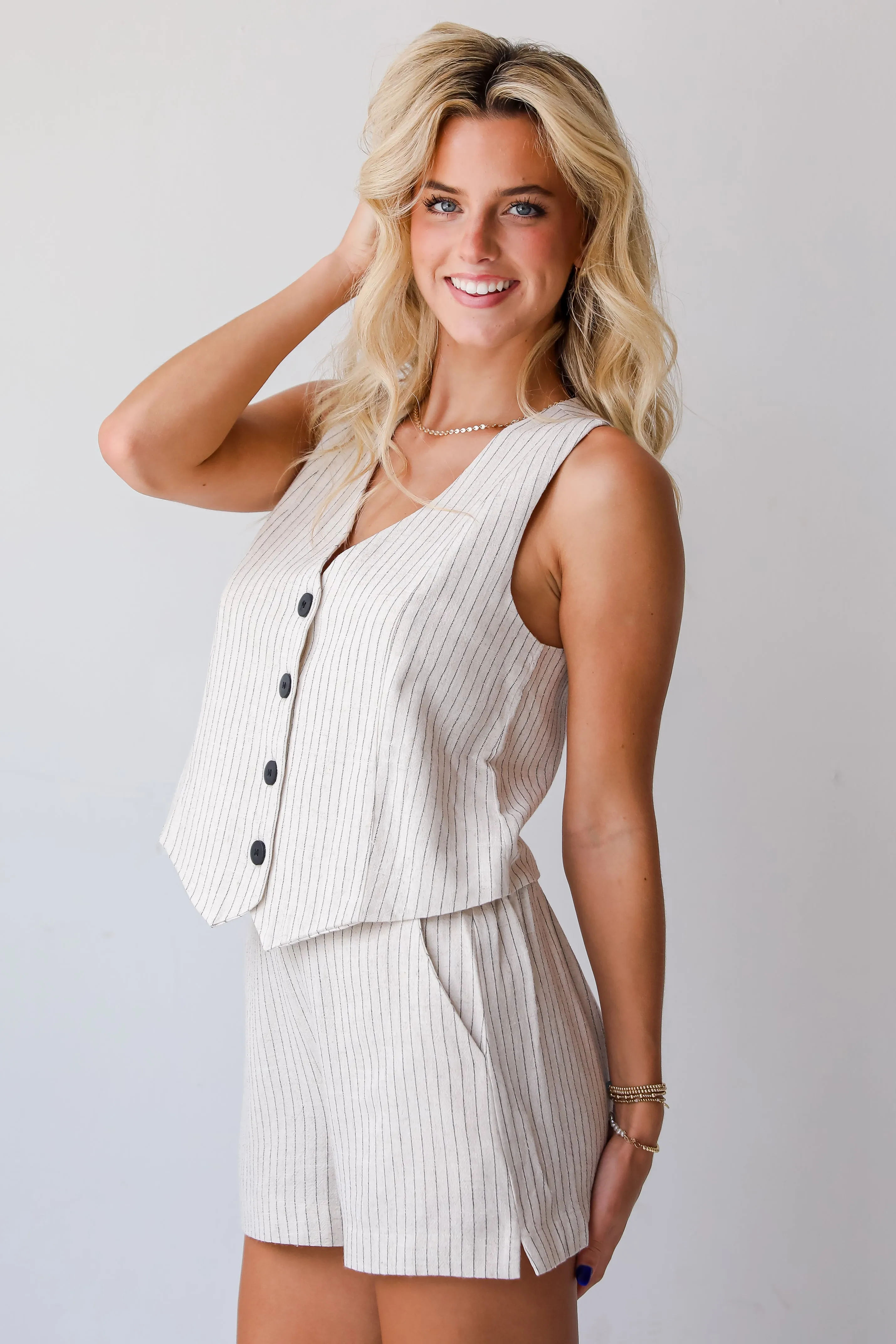 FINAL SALE - Absolutely Thriving Cream Striped Vest - DU DEAL