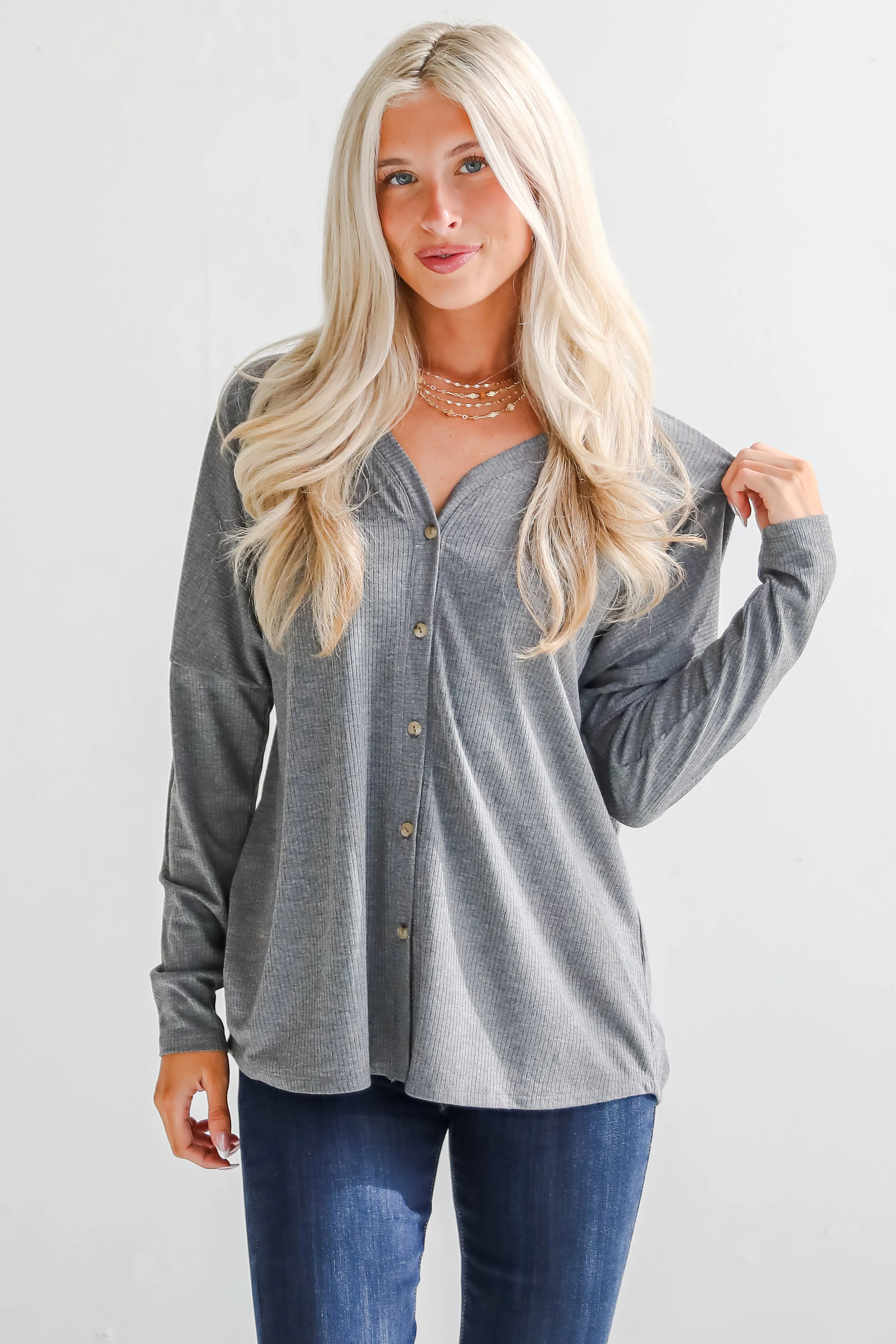 FINAL SALE - Cozy Classic Ribbed Knit Button Front Top