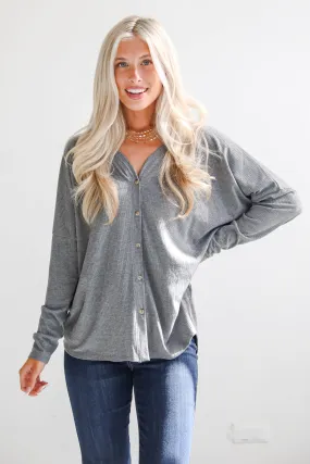 FINAL SALE - Cozy Classic Ribbed Knit Button Front Top