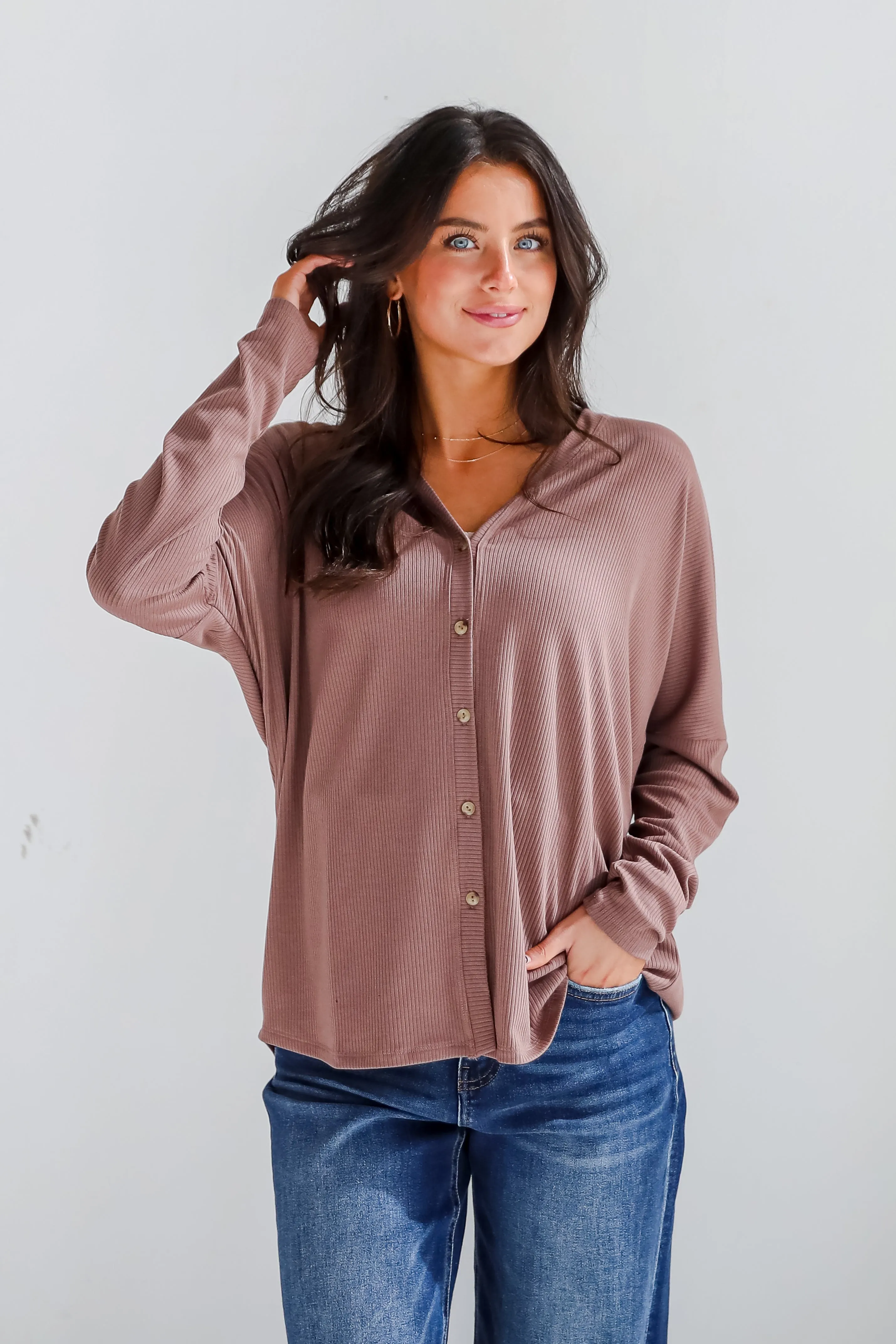 FINAL SALE - Cozy Classic Ribbed Knit Button Front Top