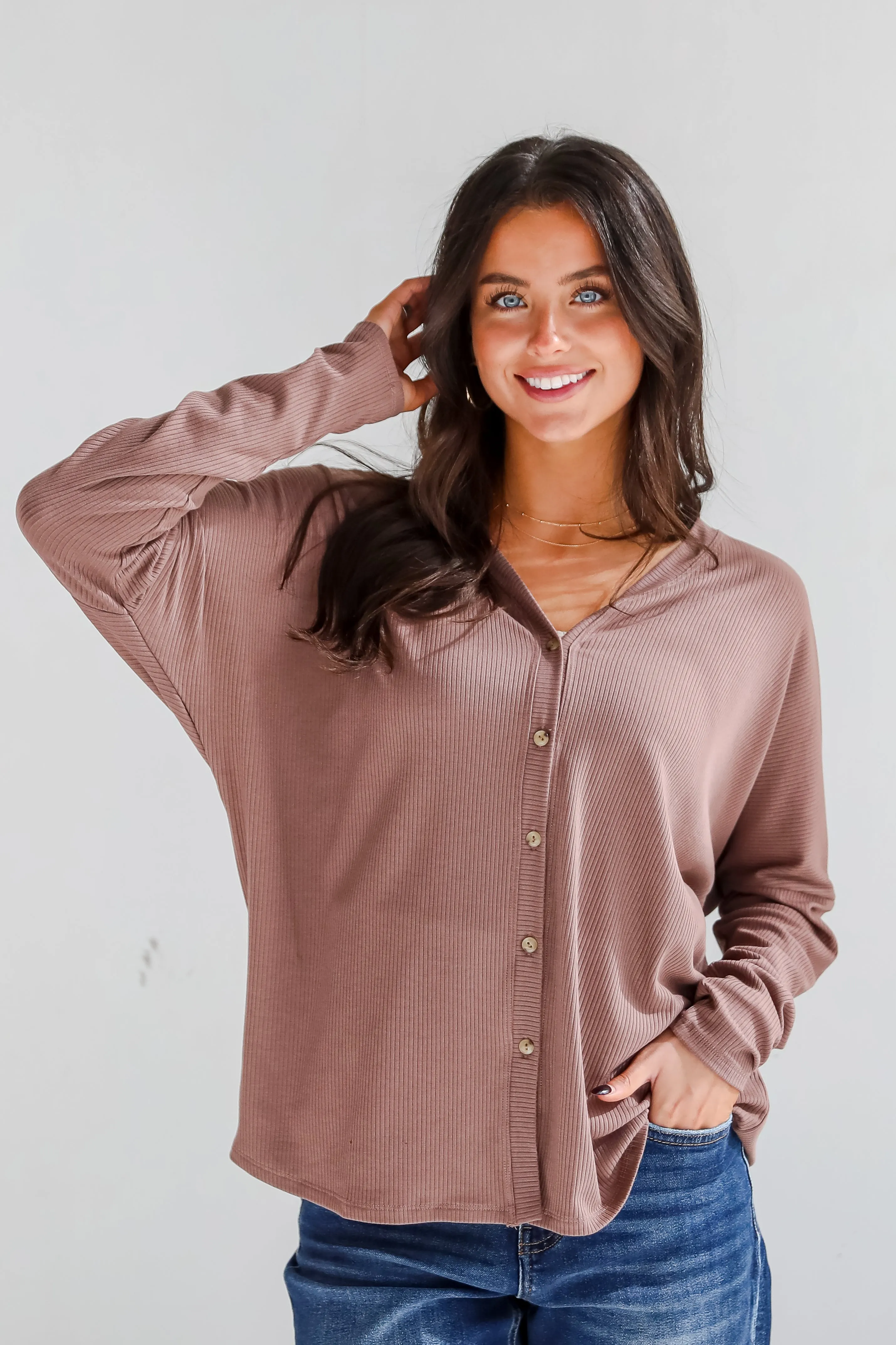 FINAL SALE - Cozy Classic Ribbed Knit Button Front Top