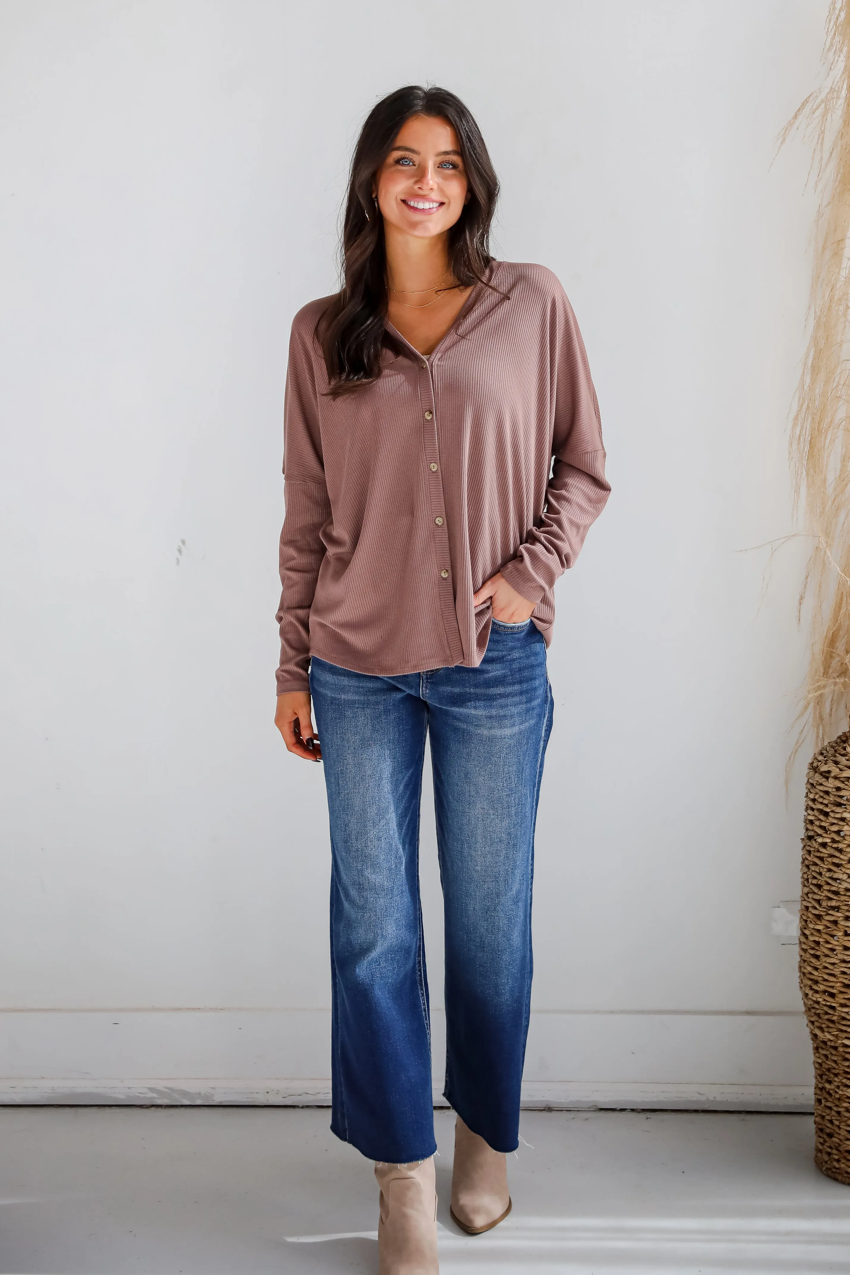 FINAL SALE - Cozy Classic Ribbed Knit Button Front Top