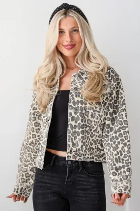 FINAL SALE - Fierce Concept Leopard Cropped Denim Jacket