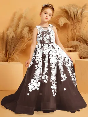 Floral Appliqued Tulle Ball-Gown with 3D Butterfly Accents Chocolate