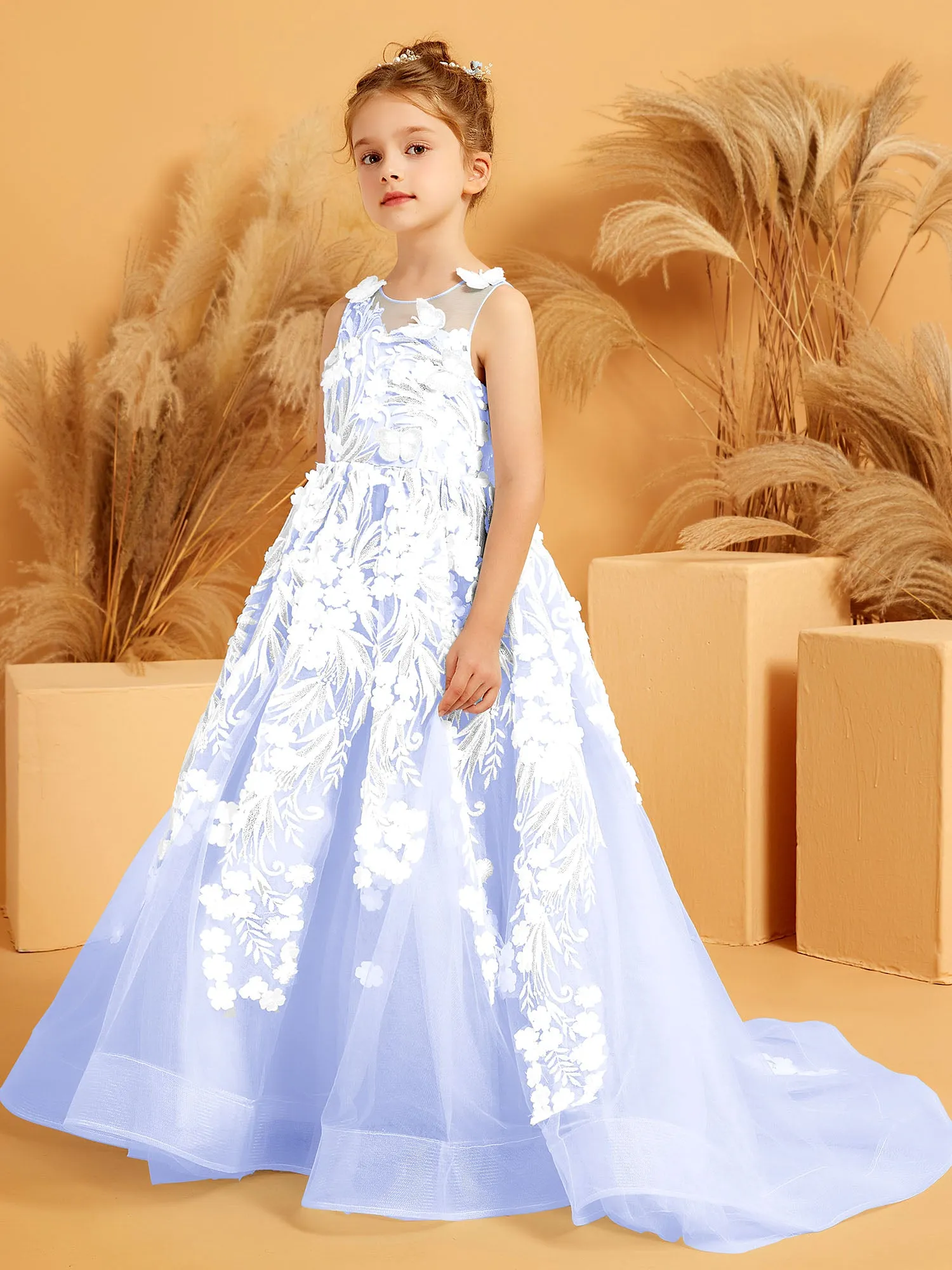 Floral Appliqued Tulle Ball-Gown with 3D Butterfly Accents Lavender