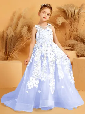 Floral Appliqued Tulle Ball-Gown with 3D Butterfly Accents Lavender