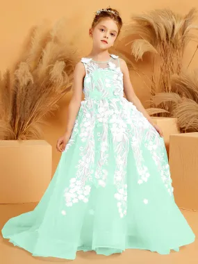 Floral Appliqued Tulle Ball-Gown with 3D Butterfly Accents Mint Green